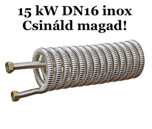 Csináld magad hőcserélő akció! 15 kW DN16 inox gégecsőből 3/4" csatlakozóval házilag elkészíthető