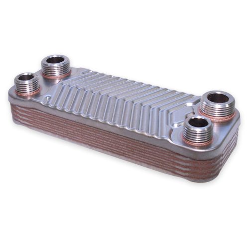 Plate heat exchanger 10 plates 22kW stainless steel with 2x3/4" external, 2x1/2" external connection 