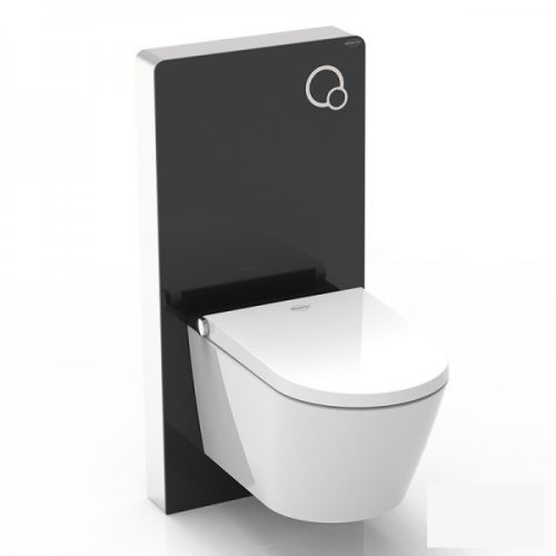 Complete toilet and bidet with premium toilet tank in black with glass cover, luxury design