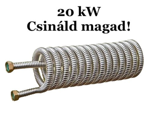 Hőcserélő 20 kW Csináld magad! DN16 inox gégecsőből, 3/4" csatlakozóval bojlerbe házilag elkészíthető bordáscső. 1,1 m2 hasznos felület