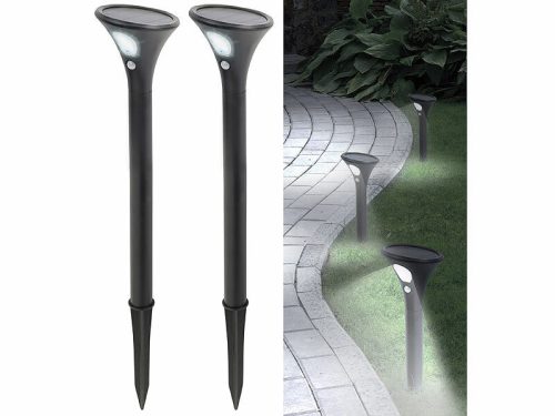 Solar garden lamp that can be inserted into the ground, cold white light, 2 solar lamps with motion sensor