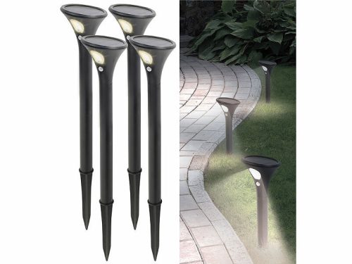 Solar garden lamp that can be inserted into the ground. 4 solar lamps with warm white light and motion sensor