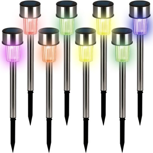 Solar garden lamp that can be inserted into the ground, 8-piece colored solar lamp, stainless steel