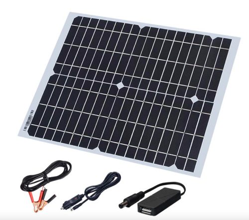 18V 20W solar panel 5V USB, with cigarette lighter and crocodile clip cable for battery, phone charging