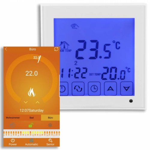 Wifi room thermostat for switching on electric heating, black smart thermostat