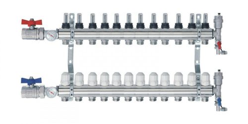 Fűtési osztó-gyűjtő 12 körös áramlásmérős fűtési elosztó padlófűtés számára