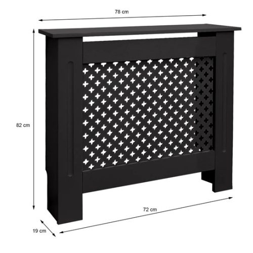 Radiátor elé takaró burkolat 78x19x82 cm fűtőtest burkolat fekete méhsejt mintás radiátorburkolat