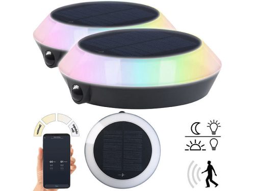 Okos Napelemes kültéri lámpa 2db mozgásérzékelős intelligens lámpa 90 lm állítható Smart RGB CCT LED-ek, PIR, Bluetooth, App