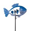 Windwheel metal pinwheel in the shape of a fish ornament toy blue garden decoration that can be inserted into the ground