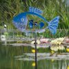 Windwheel metal pinwheel in the shape of a fish ornament toy blue garden decoration that can be inserted into the ground