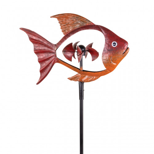 Windwheel metal pinwheel fish-shaped ornament toy colorful garden decoration that can be inserted into the ground