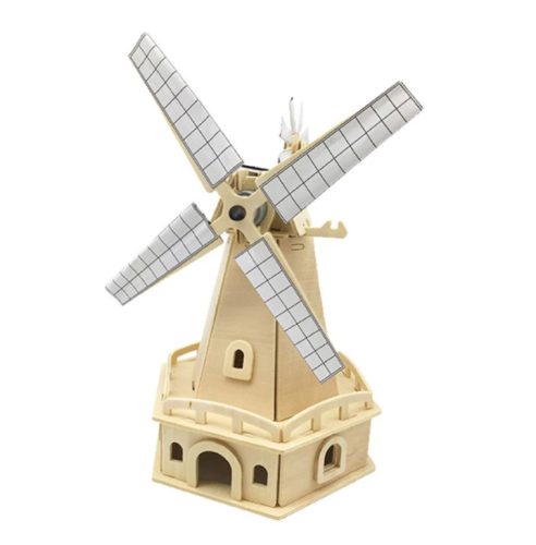 Solar rotating solar windmill 3D assembled wooden puzzle windmill model kit for children and adults