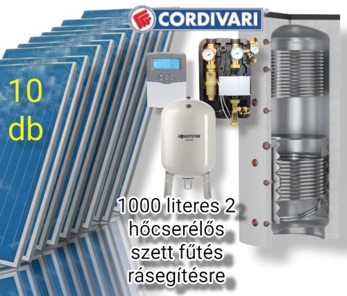 Napkollektor rendszer Cordivari 1000 literes pufferrel fűtés rásegítésre: 10 db sikkollektor + 2 hcs