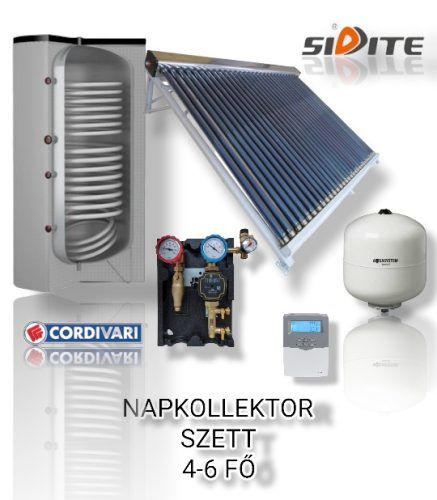 Solar collector system for 4-6 people: 30 vacuum tube solar collectors + 300 liter Cordivari stationary boiler with 2 heat exchangers + Environ pump station + control + expansion tank