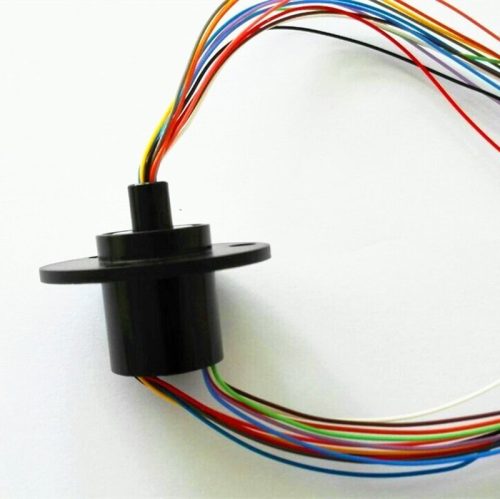 Rotary contact, slip ring 2A 12-wire, with flange, against cable twisting, e.g. camera, robot, wind wheel, wind turbine, with gold-plated contacts.