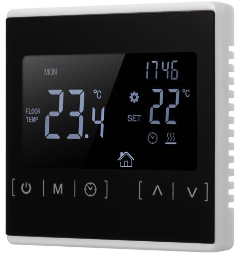 Digital touch screen thermostat for electric floor heating 16A white-black