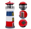 Solar powered lighthouse lamp with rotating lighting garden decoration blue-white-red striped