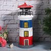 Solar powered lighthouse lamp with rotating lighting garden decoration blue-white-red striped