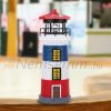 Solar powered lighthouse lamp with rotating lighting garden decoration blue-white-red striped