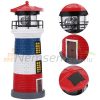 Solar powered lighthouse lamp with rotating lighting garden decoration blue-white-red striped