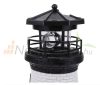 Solar powered lighthouse lamp with rotating lighting garden decoration blue-white-red striped